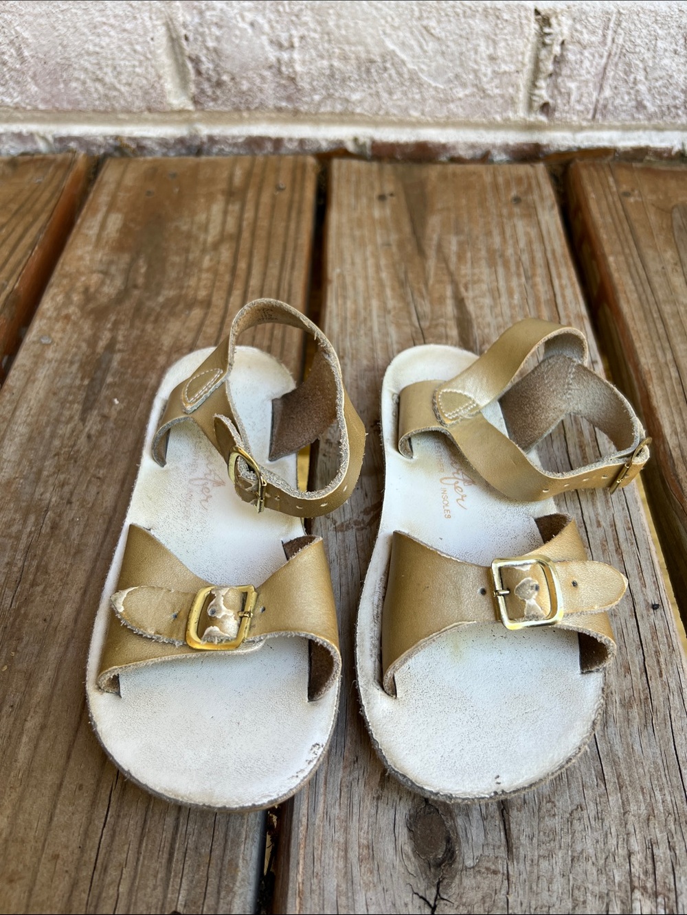 Salt Water Sun San Surfer Metallic Gold Buckle Sandals with Ankle Strap